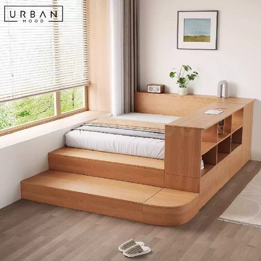 AKELVA Japanese Platform Bed With Bookshelf