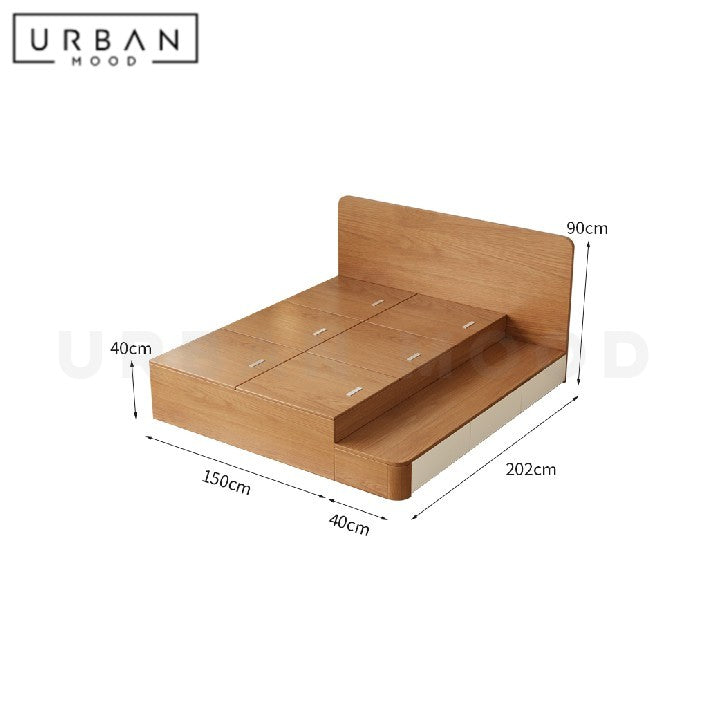 AQUENE Japandi Solid Wood Storage Bedframe