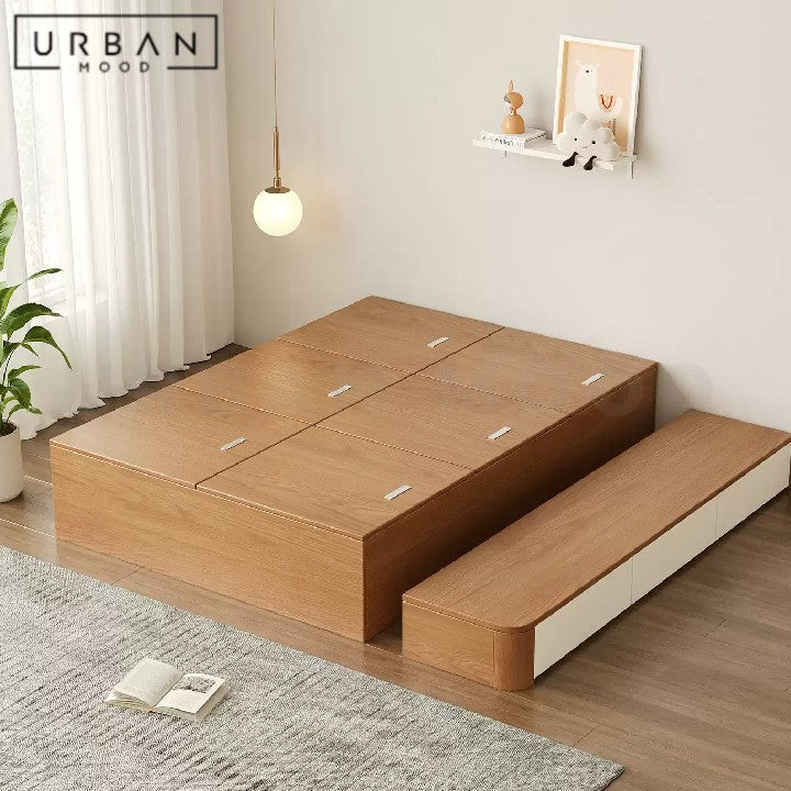 AQUENE Japandi Solid Wood Storage Bedframe