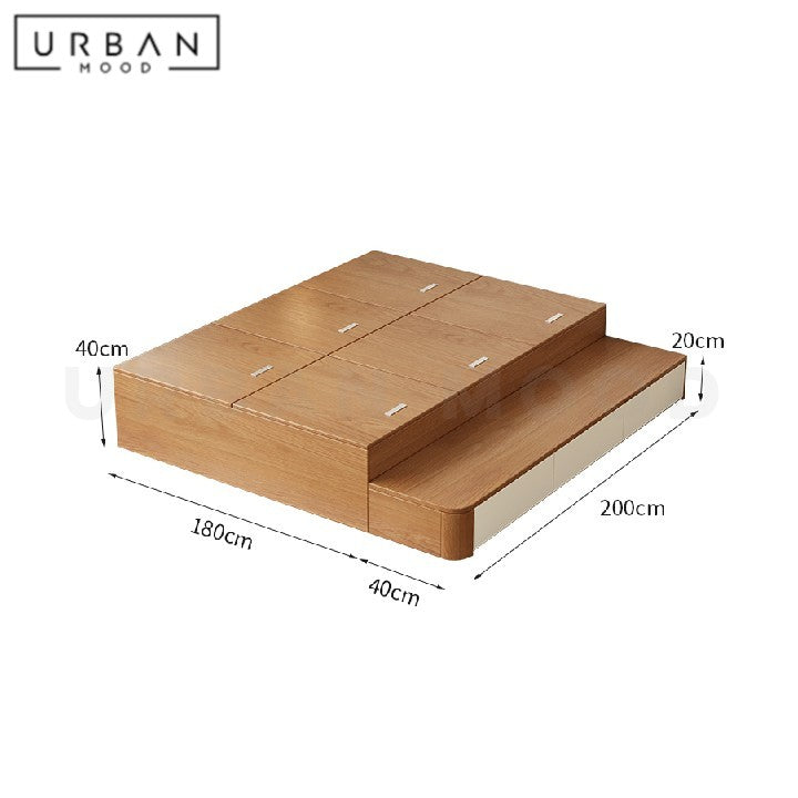 AQUENE Japandi Solid Wood Storage Bedframe