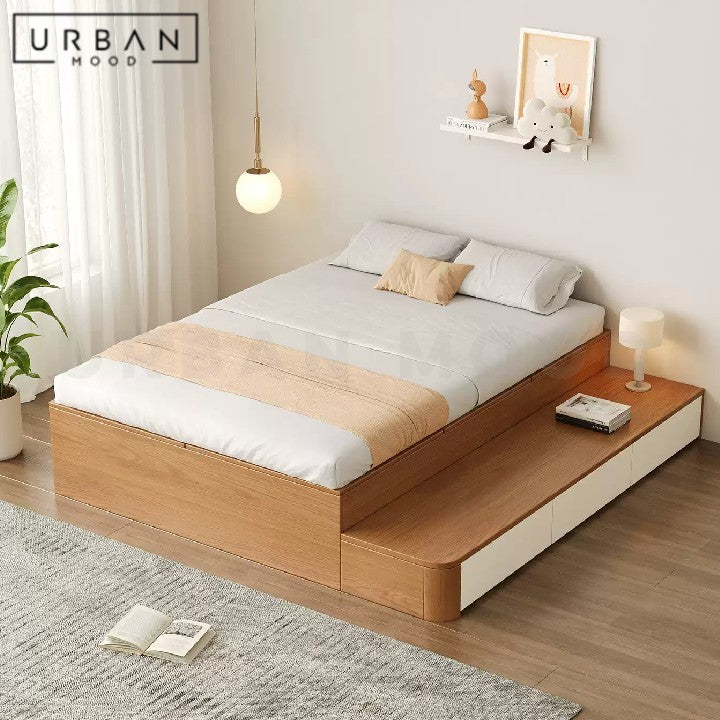 AQUENE Japandi Solid Wood Storage Bedframe