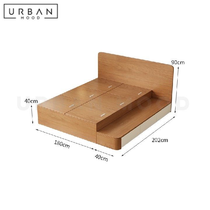 AQUENE Japandi Solid Wood Storage Bedframe