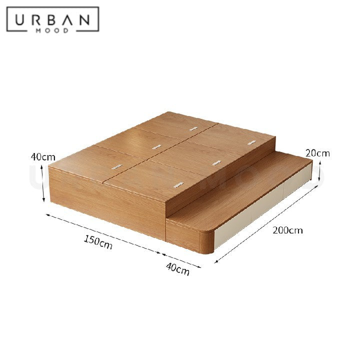 AQUENE Japandi Solid Wood Storage Bedframe