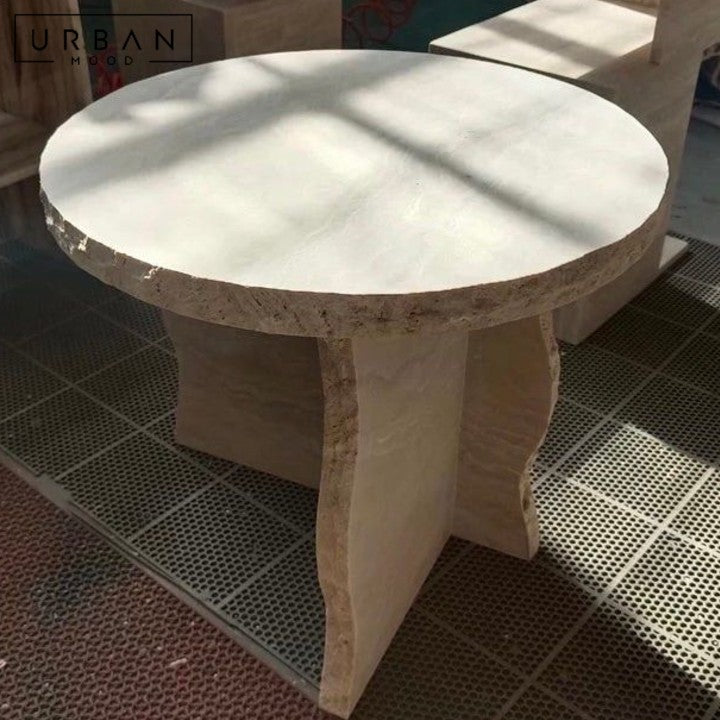 AQUINO Modern Travertine Side Table