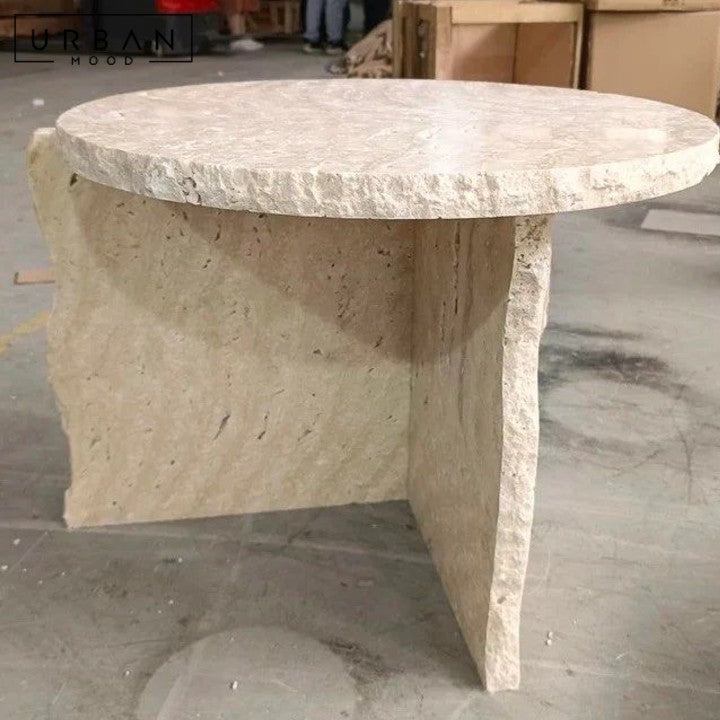 AQUINO Modern Travertine Side Table