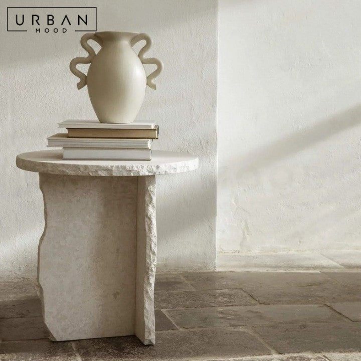 AQUINO Modern Travertine Side Table