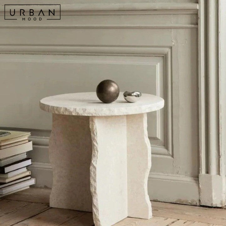 AQUINO Modern Travertine Side Table
