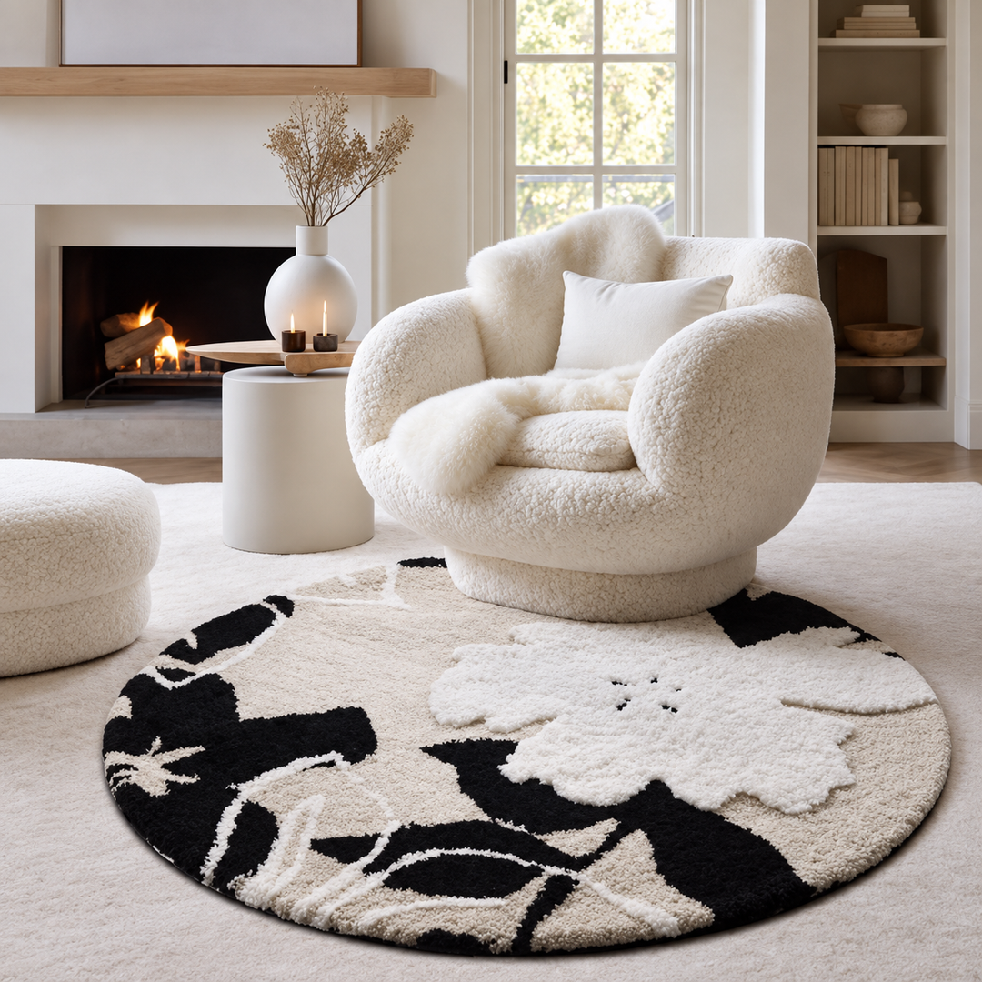 ARCOVA Modern Floral Soft Round Rug - Urban Mood Singapore