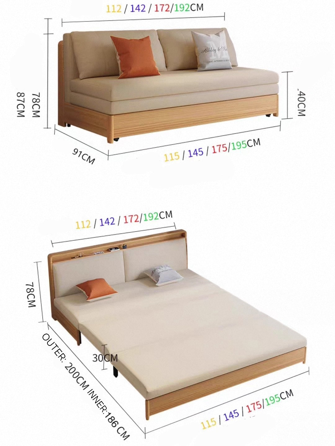 AMY Japandi Solid Wood Sofa Bed