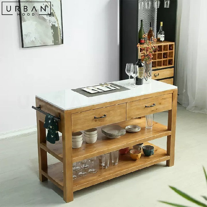 BARAN Rustic Solid Wood Kitchen Island