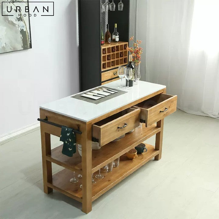 BARAN Rustic Solid Wood Kitchen Island