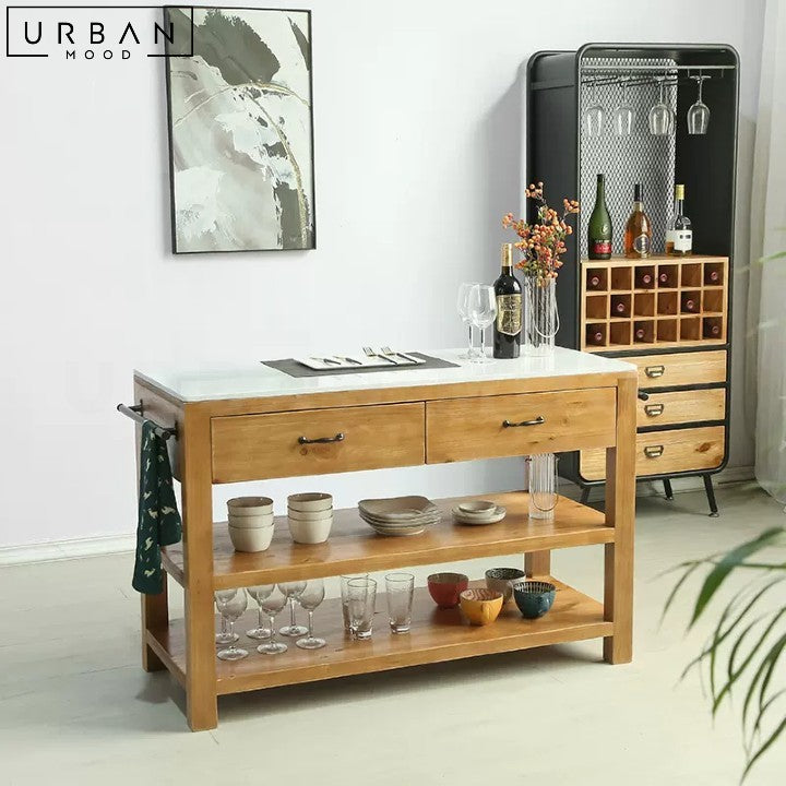 BARAN Rustic Solid Wood Kitchen Island