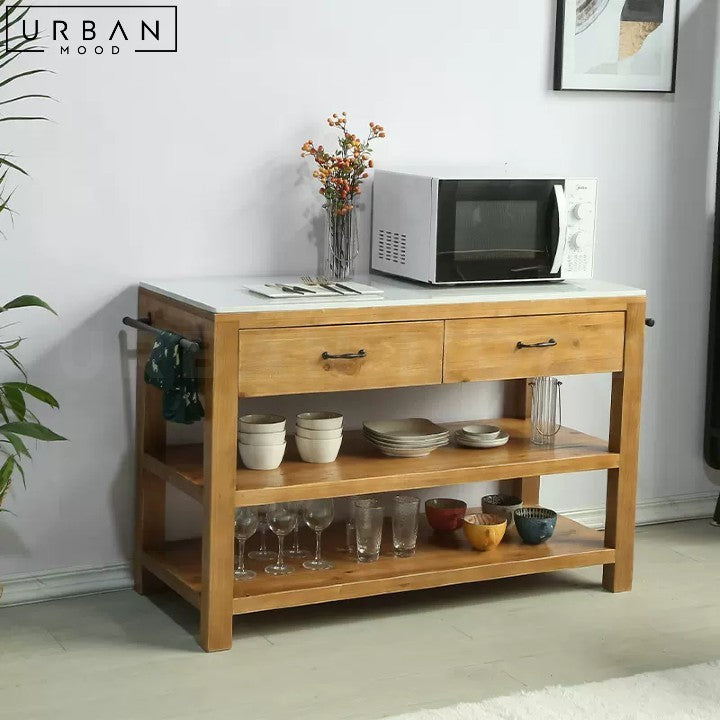 BARAN Rustic Solid Wood Kitchen Island