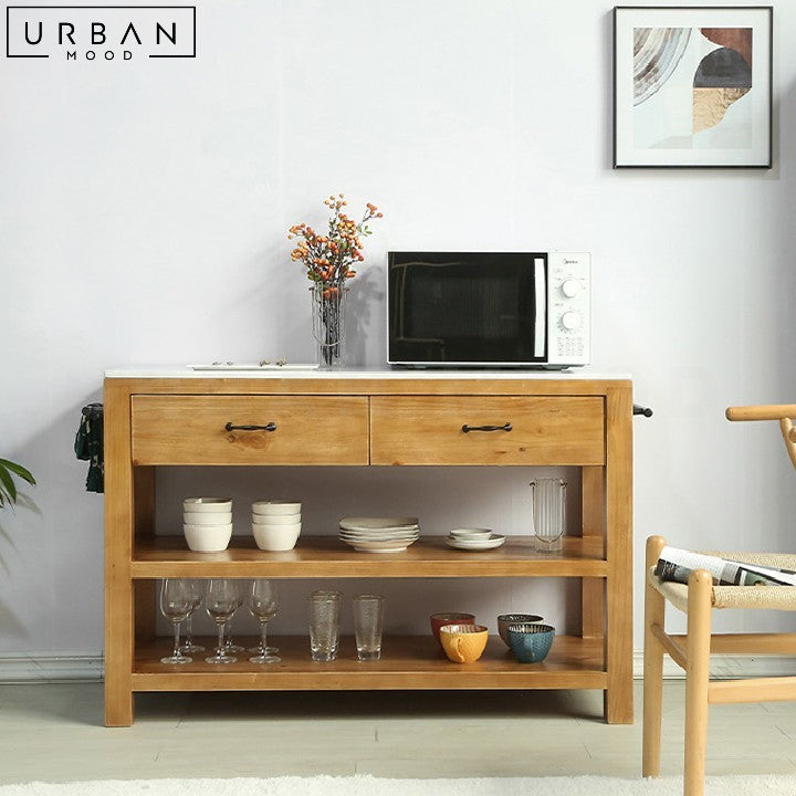 BARAN Rustic Solid Wood Kitchen Island