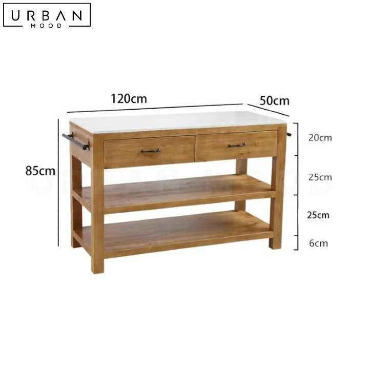 BARAN Rustic Solid Wood Kitchen Island