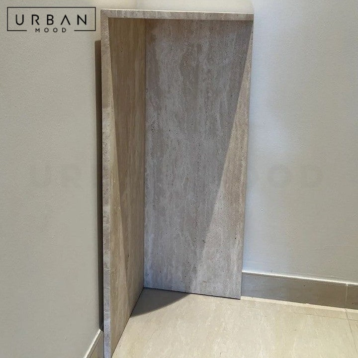 CERRA Modern Travertine Corner Side Table