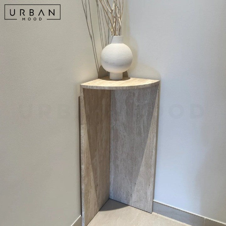 CERRA Modern Travertine Corner Side Table