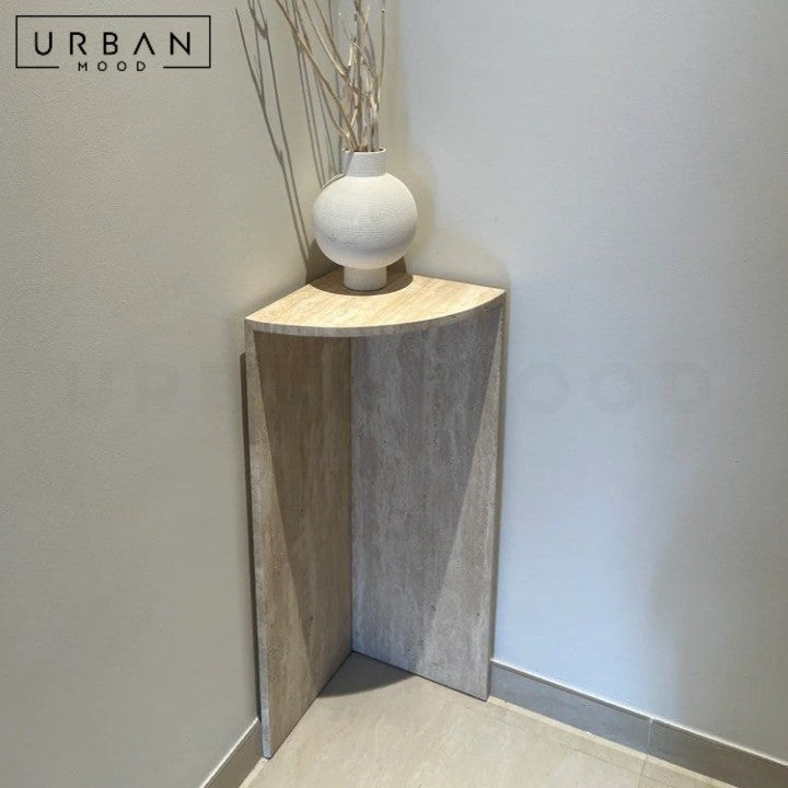 CERRA Modern Travertine Corner Side Table
