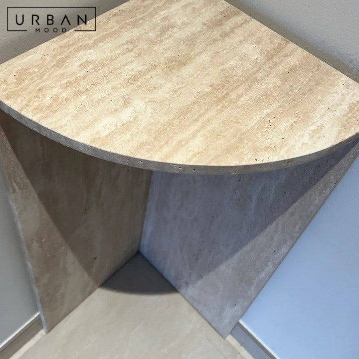 CERRA Modern Travertine Corner Side Table