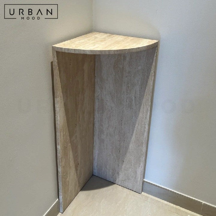 CERRA Modern Travertine Corner Side Table
