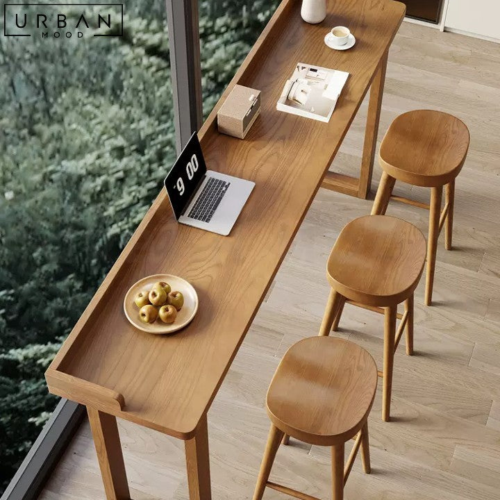 BELOUS Scandinavian Solid Wood Bar Table