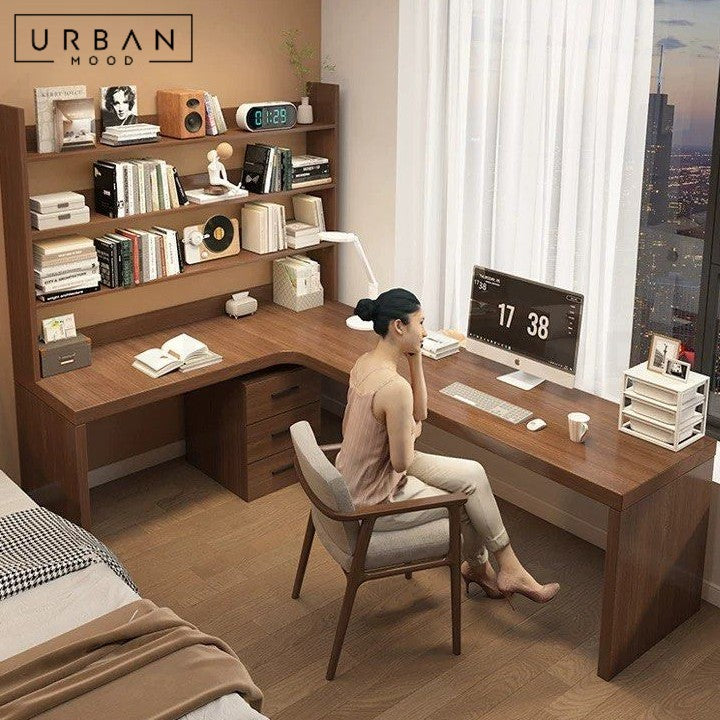 LERIN Modern Solid Wood Study Table & Shelf