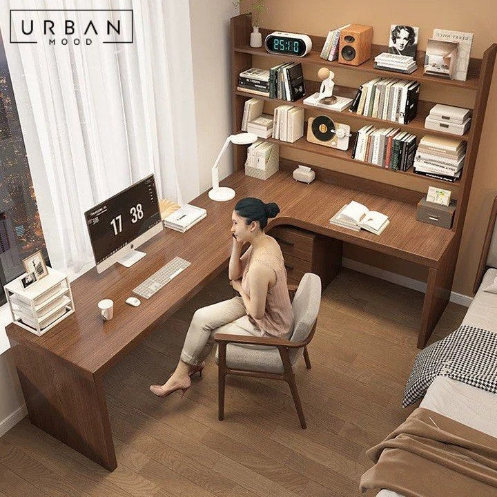 LERIN Modern Solid Wood Study Table & Shelf