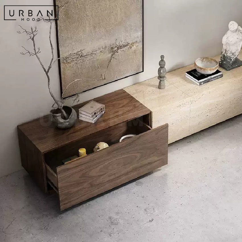 BRANDER Modern Travertine TV Console