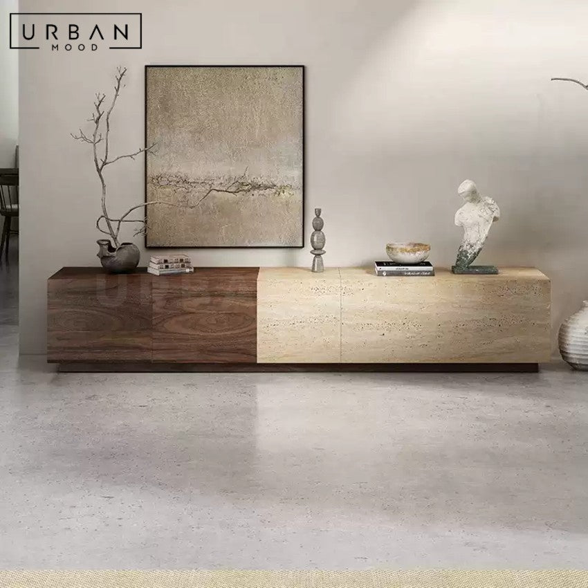 BRANDER Modern Travertine TV Console