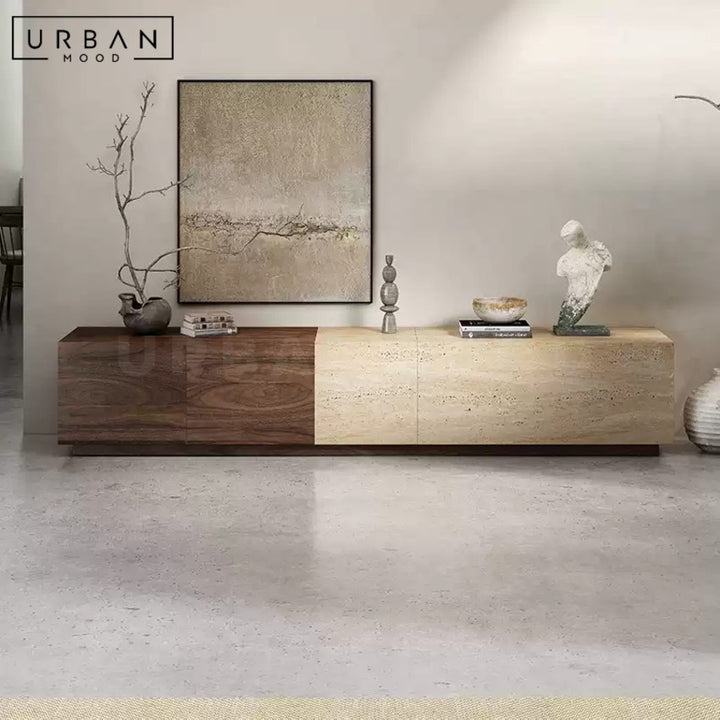 BRANDER Modern Travertine TV Console