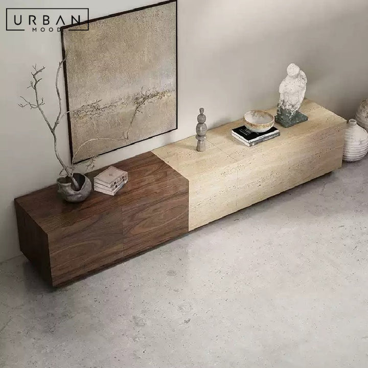 BRANDER Modern Travertine TV Console