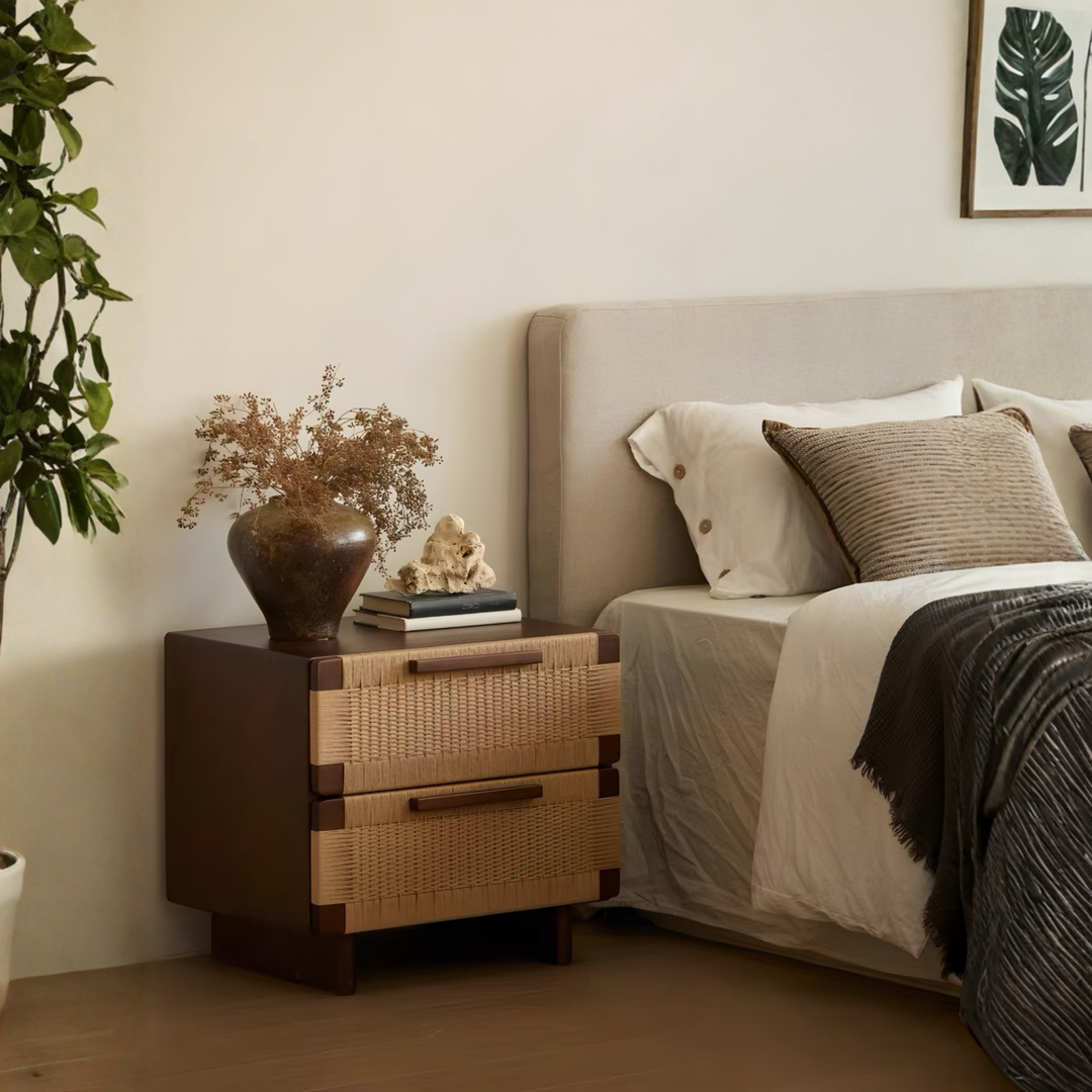 BRIXTEN Rustic Rattan Bedside Table - Urban Mood Singapore