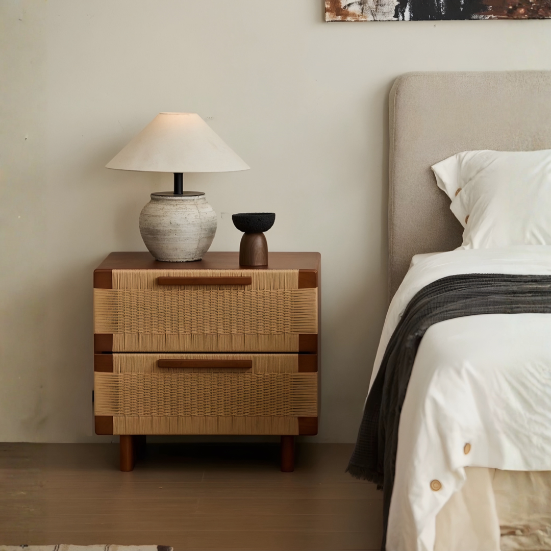 BRIXTEN Rustic Rattan Bedside Table - Urban Mood Singapore