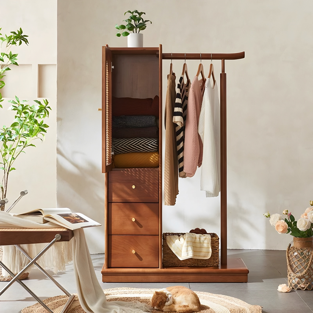 CAELMOR Rustic Rattan Open Concept Wardrobe - Urban Mood Singapore