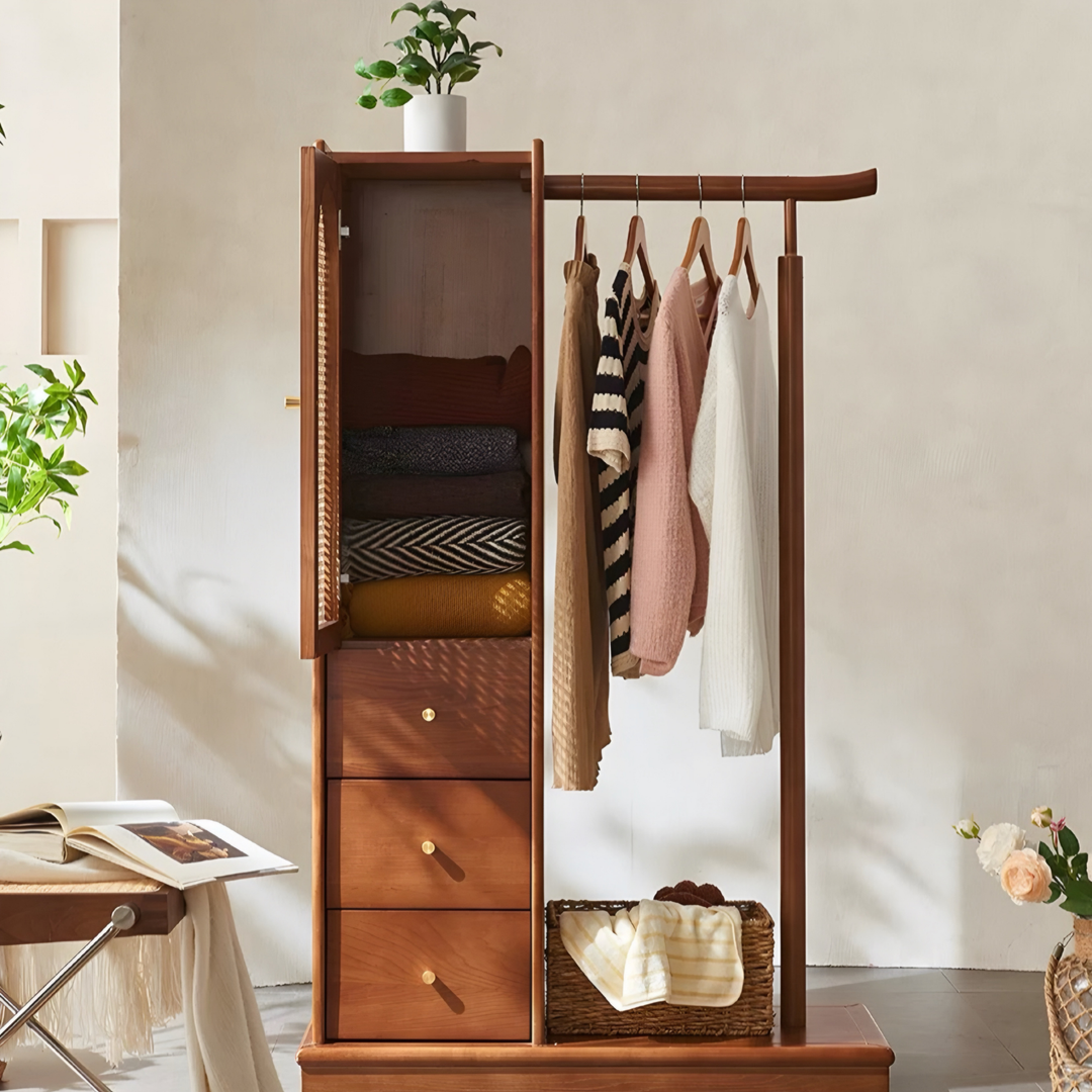 CAELMOR Rustic Rattan Open Concept Wardrobe - Urban Mood Singapore
