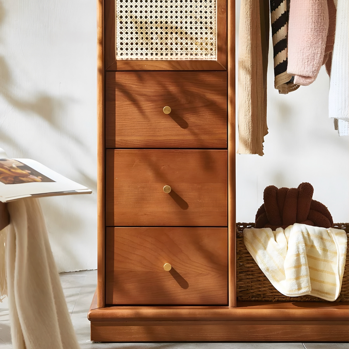 CAELMOR Rustic Rattan Open Concept Wardrobe - Urban Mood Singapore