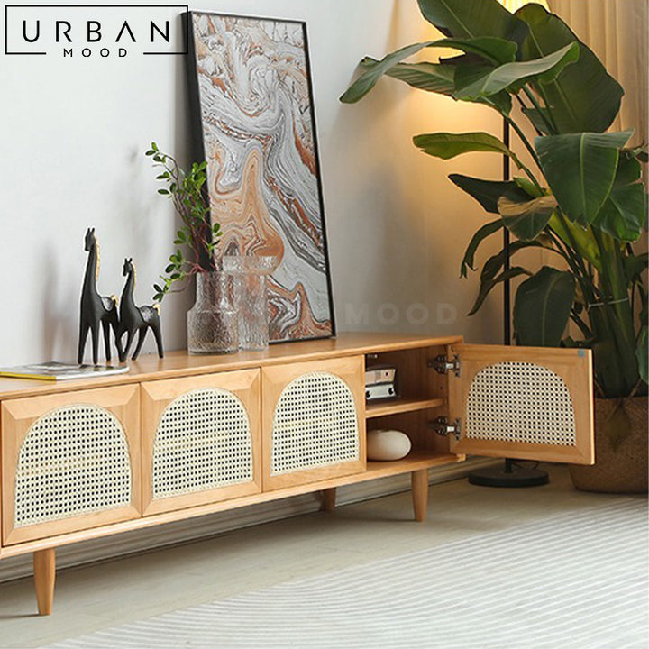 CARLE Rustic Rattan TV Console