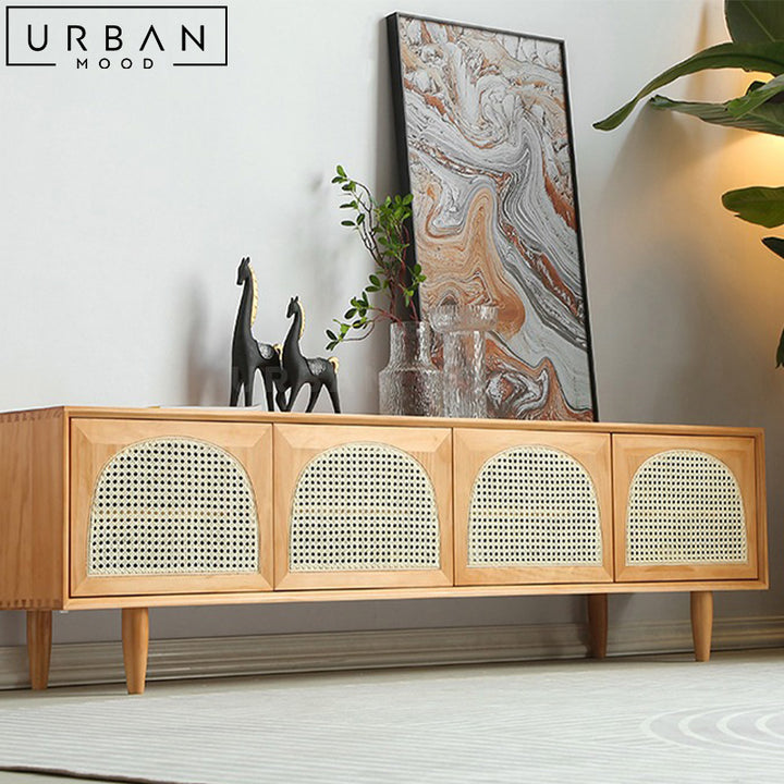 CARLE Rustic Rattan TV Console