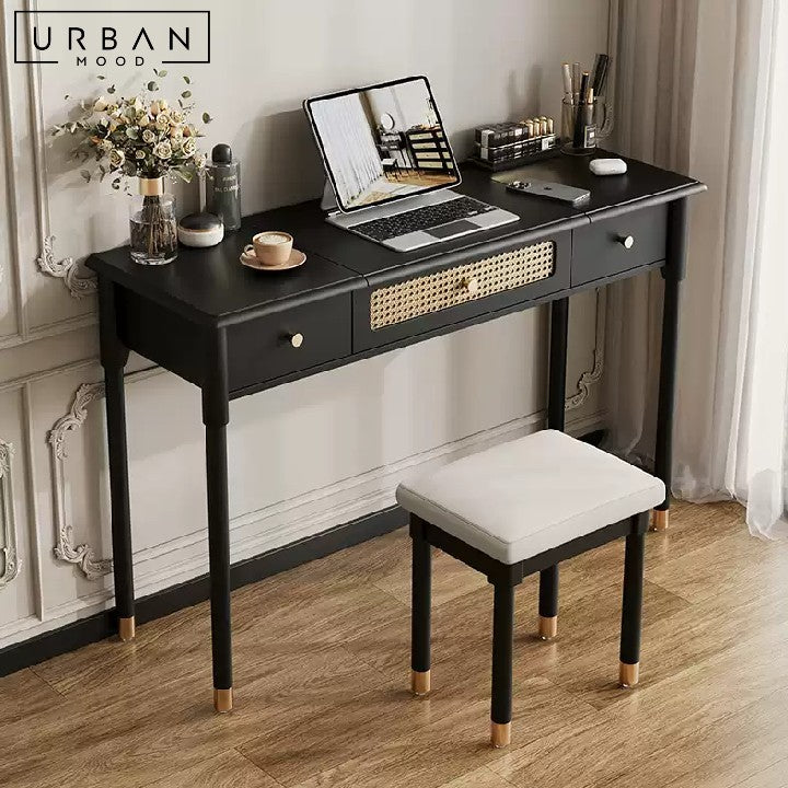 CHAUVET Mid-Century Rattan Vanity Table