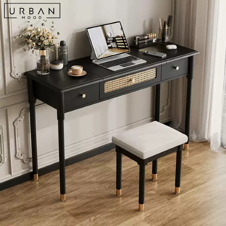 CHAUVET Mid-Century Rattan Vanity Table