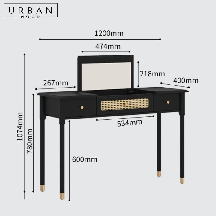 CHAUVET Mid-Century Rattan Vanity Table