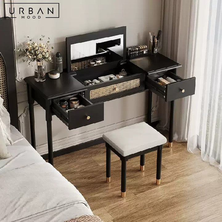 CHAUVET Mid-Century Rattan Vanity Table