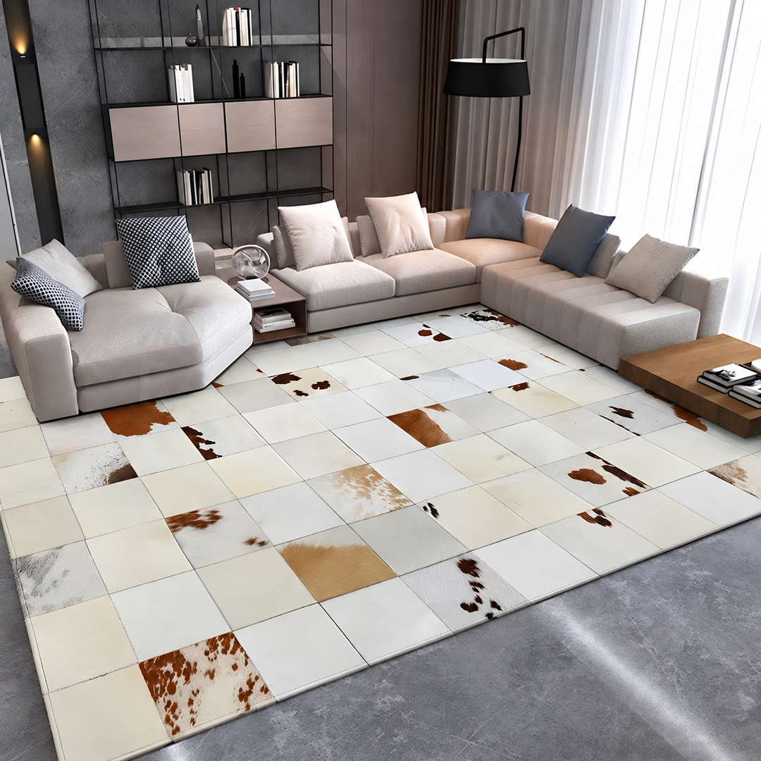 AVELITHRA Modern Cowhide Leather Rug - Cassa Haus Singapore