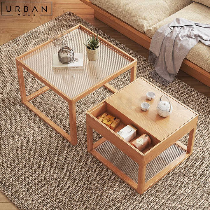 DEFOUR Japandi Solid Wood Nesting Coffee Table