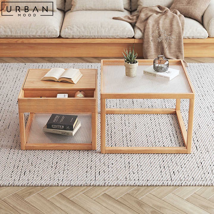 DEFOUR Japandi Solid Wood Nesting Coffee Table