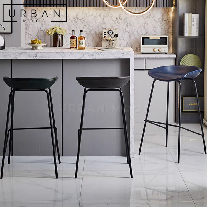 DONNY Modern Industrial Leather Bar Stool