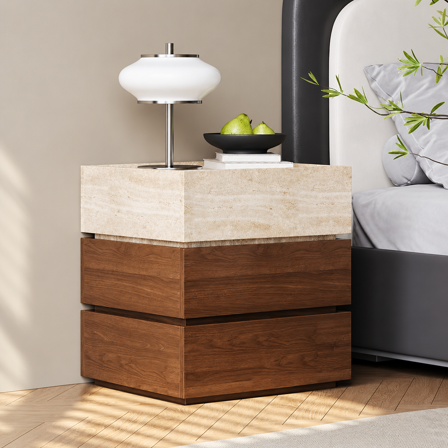 ELYRA Modern Travertine Bedside Table - Cassa Haus Singapore