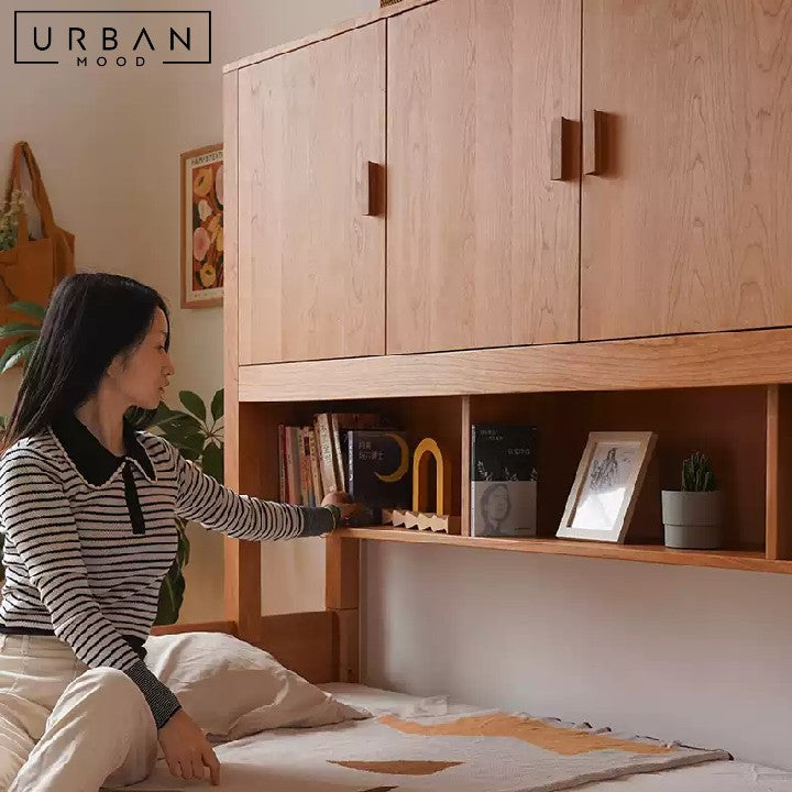 ENOLA Japanese Solid Wood Bedframe with Cabinet