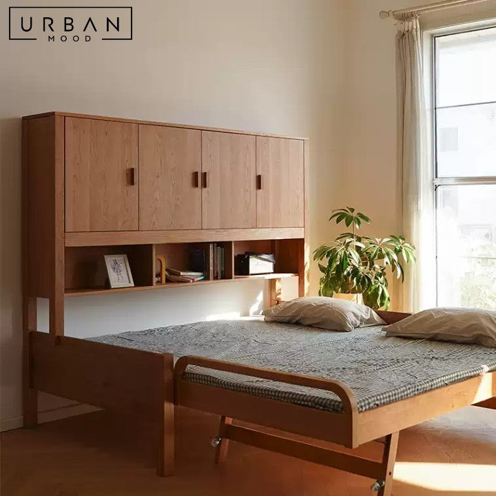 ENOLA Japanese Solid Wood Bedframe with Cabinet