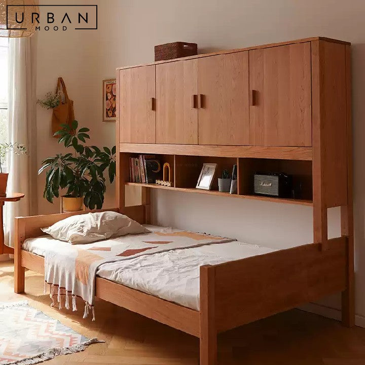 ENOLA Japanese Solid Wood Bedframe with Cabinet